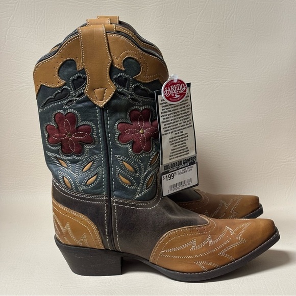 Laredo Women's Western pull-on Boots Janis Size 9.5M Brown/tan with inlay NEW - Picture 3 of 6